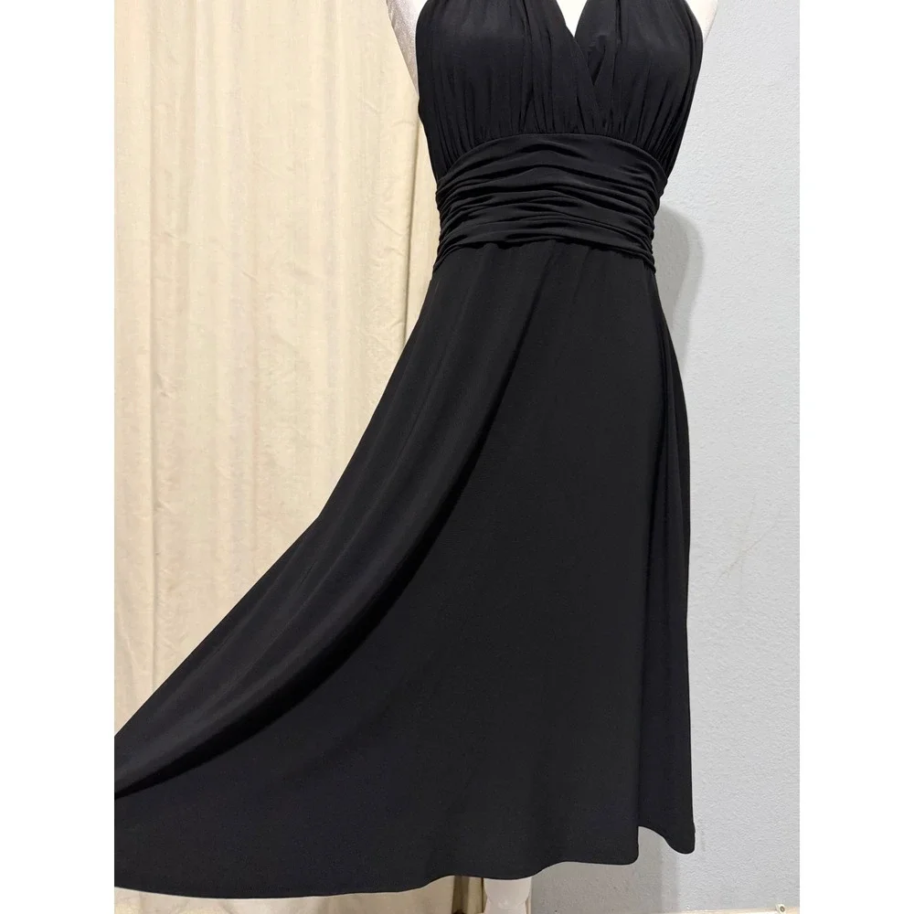 Jones Wear Babydoll Dress Size 8 Black Halter Midi Ruched Waist Marilyn Monroee